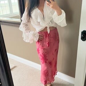 Vtg Silk vintage floral pink skirt midi dainty Valentine’s Day date going out s
